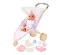 LullaBaby - Ensemble Poupée Bébé et Poussette de Jogging - Poupée Bébé garçon réaliste de 36 cm - Ensemble Couches et Accessoires de Soins - Yeux Bruns et Corps Souple - Jouet d'éveil - 2 Ans et +