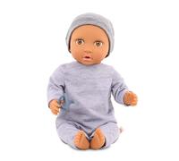 LullaBaby - Poupée bébé - Combinaison et Chapeau - Poupée Bébé garçon réaliste de 36 cm - Yeux Noisette et Corps Doux - Robe de Chambre et Accessoires de tétine - Jouet d'éveil - 2 Ans et +