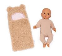 LullaBaby - Poupée Bébé garçon réaliste de 36 cm - Doudou Ultra-Doux sur Le thème de l'ours - Teint Olive et Yeux Bruns - Jouer à Faire Semblant - 2 Ans et +