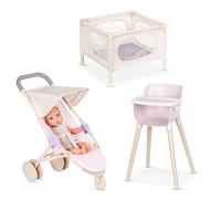 LullaBaby - Poupée Bébé garçon réaliste de 36 cm - Teint Clair et Yeux Bleus - Parc pour poupées, Chaise Haute et Poussette Jogger - Jouer à Faire Semblant - 2 Ans et +