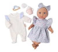 LullaBaby - Poupée Bébé garçon réaliste de 36 cm - Yeux Bleus et Corps Doux et câlin - Ensemble Robe et Pyjama à Fleurs Bleues - Jouer à Faire Semblant - 2 Ans et +