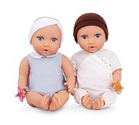 LullaBaby - Poupées Jumelles réalistes de 36 cm - Peau Claire et Yeux Bleus - Corps Souples et Tenues Amovibles - Accessoires pour Chapeaux, Bandeaux et sucettes - 2 Ans et +