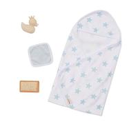 LullaBaby - Tenue de Bain pour poupée de bébé - Accessoires pour poupées de 36 cm - Serviette de Bain à Capuchon à Motif étoilé Bleu - Jeu imaginatif - 2 Ans et +