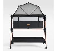 LullaBee Berceau Cododo & Lit Bébé - 6 Niveaux de Hauteur, Fonction Balancelle, Roulettes, Matelas Matelassé, Parois en Maille avec Moustiquaire avec Sac de Transport (0-6 Mois) - Noir/Brun