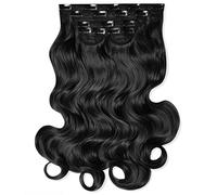 Lullabellz Lot de 5 extensions de cheveux bouclés super épais à clipser, 55,9 cm de long, noir naturel