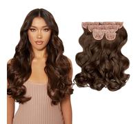 Lullabellz Lot de 5 extensions de cheveux ondulés naturels super épais 55,9 cm de long, châtaigne