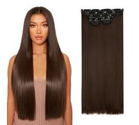 Lullabellz Lot de 5 extensions de cheveux raides à clipser super épais, 66 cm de long, marron chocolat