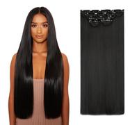 Lullabellz Lot de 5 extensions de cheveux raides à clipser super épais, 66 cm de long, noir naturel