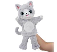 Lullaberry Marionnette à main de chat gris en peluche - Jouet de narration doux avec de grands yeux brodés - Cadeau de jeu de simulation pour les tout-petits et les enfants