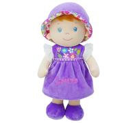 Lullaberry Poupée Laura - En tissu doux - Pour bébé dès la naissance - Personnalisable - Robe violette