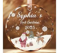 LullabyMall Décoration de Noël personnalisée en verre de cristal pour bébé 2025, décorations de Noël personnalisées en verre de cristal avec nom ou date, décoration d'arbre de Noël, cadeaux d'ornement