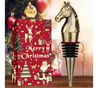 LULLEA Cadeaux Noël Emballé Cheval Bouchon de Bouteille de Vin, Cadeaux Noël Chevaux Cadeau pour Hommes Papa Femmes, Tête de Cheval Bronze avec Emballage de Noël et Carte de Noël