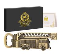 LULLEA Décapsuleur en forme de camion de pompiers - Cadeaux de pompiers originaux pour hommes, papas, grand-père - Accessoire de bar en forme de camion de pompiers en bronze avec boîte cadeau