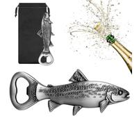 LULLEA Décapsuleur en forme de truite, cadeau de pêche pour homme, papa, grand-père, pêcheur, accessoire de bar en forme de truite argenté avec sac cadeau, parfait pour un anniversaire, la fête des