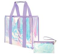 LuLobtg Sac de plage pour femme, imperméable, résistant au sable, sac fourre-tout d'été tendance avec sac pour téléphone à écran tactile, magnifique sac à main irisé transparent pour voyage, piscine