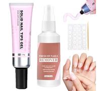 Lulou Magic Solid Nail Glue Kit 3-In-1 Nail Art Kits, Magic Solid Nail Glue Kit, Strong Adhesive Soild Nail Glue Gel for Press on Nails, Solid Nail Tips Gel for Nail Art (Ensemble A)