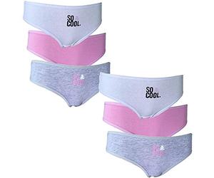 Lulu Castagnette Culottes Fille - Coton Stretch - Pack de 6 Culottes - Coloris Gris Rose et Blanc , Multicolore ,10-12