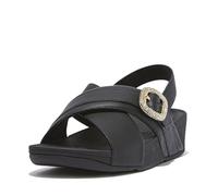 Lulu Crystal-Buckle Leather Back-Strap Sandals
