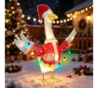 Lulu Home Décoration de Noël en peluche 3D avec 50 LED | Lumière blanche chaude, bonnet de Père Noël et écharpe rouge, utilisation en intérieur/extérieur, cadre en métal robuste