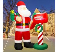 Lulu Home Décoration de Noël gonflable géante de 2,4 m de haut, Père Noël gonflable présentant des cadeaux à une boîte aux lettres, Père Noël gonflable avec sac de rangement pour les vacances d'hiver