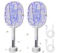 Lulu Home Lot de 2 raquettes électriques 2 en 1, 3000 V, haute tension, éclairées par LED, avec maille de sécurité à 3 couches, chargement USB, raquette anti-mouches portable