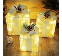 Lulu Home Lot de 3 boîtes de Noël lumineuses à 60 LED avec nœuds pour sapin de Noël, décorations d'intérieur et d'extérieur