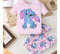 Lulu, lapin bleu mignon avec imprimé lèvres cœur rose, tenue d'intérieur décontractée simple et confortable pour jeune fille, coupe ajustée, col rond, manches courtes, pantalon long 6Y,7Y,8Y,4Y,5Y,2-3