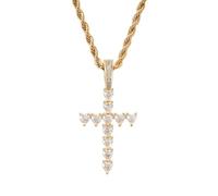 Lulu Mel Collier avec pendentif en forme de croix plaqué or blanc et oxyde de zirconium avec chaîne corde, collier tendance Hip Hop avec pendentif Jésus pour homme et femme, Large, Argent sterling
