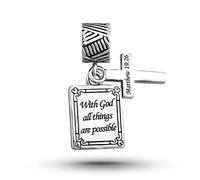 Luluadorn Breloque en forme de prière de la Bible pour bracelets avec pendentif en forme de cœur et croix en argent Matthew Isaiah pour femme, fille, grand-mère, amie, Métal, Pas de gemme