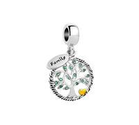 Luluadorn Pendentif arbre généalogique en argent et oxyde de zirconium vert pour bracelet à breloques Pandora pour fille, femme, épouse, grand-mère, garçon, homme, papa, fils, Métal, Zircone cubique