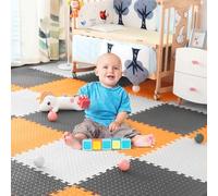 LuLuanping EVA Puzzle Tapis Mousse Bebe, Puzzle Géant, Mousse Tapis de Jeu Interactif pour Enfants, Baby Mat à Ramper 16 Pièces, sans Substances Nocives, 30 * 30CM (Blanc+Café+Orange)