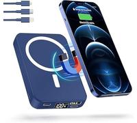 LuLuanping Power Bank 10000mAh, 20W PD3.0 Batterie Externe, Batterie Portable avec LCD L'affichage, Batterie Externe sans Fil, Câble Intégré, pour Smartphone, Tablets, Casque Bluetooth Blue