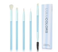 LULUCOLORS Lot de 5 pinceaux de maquillage pour les yeux - Édition bleue avec poils sans cruauté envers les animaux et poignées confortables en caoutchouc (bleu)