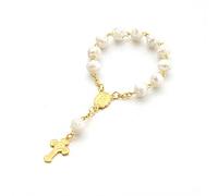 lulucross Chapelet avec perles roses blanches de 8 mm avec centre et croix en or Notre-Dame de Guadalupe (doré), Pas de gemme