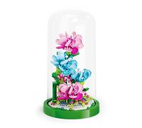 LULUFUN Jeu de Blocs de Construction Bouquet de Fleurs avec dôme Anti-poussière, Collection de Fleurs artificielles en Briques de Construction, Jouets pour la décoration de la Maison (œillet)