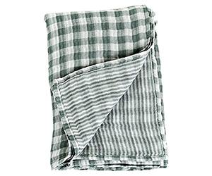 Lulujo 121-003-003 Lange en Mousseline de Coton Réversible Rayures/Damier 120 x 120 cm