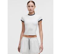lululemon - Baby Tee ringer en coton biologique Courtside pour Femmes - Blanc/Blue - Taille S