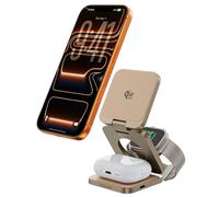 LULULOOK Chargeur sans Fil Qi2.2 de 25 W Station de Charge magnétique 3 en 1 pour iPhone 17/16/15/14/13/12, Apple Watch, AirPods, Pliable en Aluminium, Support de Charge Rapide avec Adaptateur GAN de