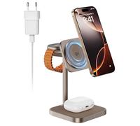 LULULOOK Qi2 Magsafe Station de charge 3 en 1, Chargeur Magsafe en aluminium pour Apple Watch et iPhone avec charge rapide 15W pour 17 Pro Max/17 Pro/17 Air/17, 5W pour Apple Watch Ultra, AirPods