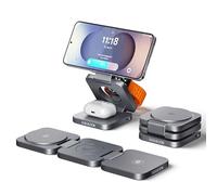 LULULOOK Qi2 Station de charge pliable 3 en 1 pour Samsung S25 Ultra avec charge rapide de 15 W, chargeur rapide 5 W pour Galaxy Watch Ultra 7, Galaxy Buds (gris)