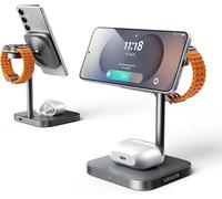 LULULOOK Station de Charge inductive 3 en 1 pour Samsung S25 Ultra - en Aluminium - avec Charge Rapide de 15 W - Chargeur 5 W - pour Galaxy Watch Ultra 7 - Gris