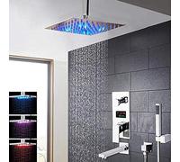 LULUMAIC 8 LNCH Chrome en Laiton la tête de Douche à LED Basque Affichage numérique Mélangeur Duaper Robinet de Douche de Salle de Bain 3 Fonctions Robinets de Douche numérique Ensemble