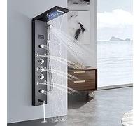 LULUMAIC Balle de Douche de Salle de Bain Tour Tour de température Affichage de Massage corporel Jets de Douche Waterfall Pain Douche de Pluie 6 Fonctions Température Affichage brossé A, Noir