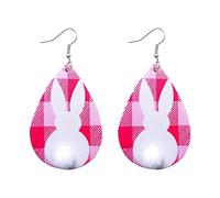 LULUMAIC Bijoux Boucles d'oreilles à la Mode à Pâques Mignonnes Lapin imprimé Plaid Bol à Queue
