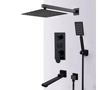 LULUMAIC Black Black Waterfall Down Robinets Kit LCD Digital Display System System Set Bathroom 2/3 Way Down Mixer Taps, 3, Way 10inch pivotant