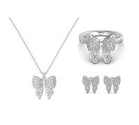 LULUMAIC Ensemble de Bijoux Papillon Blanc délicat pour Femmes, 5A IA, Boucles d'oreilles, Collier, Bague, Infini, nœud d'amour éternel, s Her