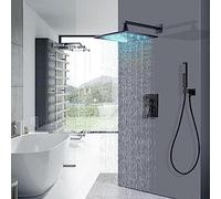 LULUMAIC Kit Combo de Douche de Pluie de Bronze Noir Ensemble de Douche LED Système de Pomme de Douche Murale Valve de 10 Pouces (Pas de LED), 12 Pouces (avec LED)