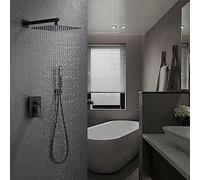 LULUMAIC Kit Combo de Douche de Pluie en Bronze Noir Ensemble de Douche LED Système de Pomme de Douche Murale Valve de 10 Pouces (Pas de LED), 8 Pouces (Pas de LED)