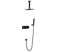 LULUMAIC Système de Douche, Ensemble de Douche de Salle de Bain en Laiton Noir avec Un Ensemble de mélangeurs de mélangeur de Robinet de Douche au Plafond de 8 à 12 Pouces et Douche à Main pour