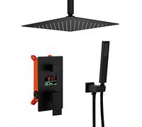 LULUMAIC Système de Douche Plafond Noir Mound Digital Affichage Bathroom Rain Rain Mixer Douche Ensemble de Douche de 10 à 12 Pouces et Douche à Main, Jeu de Douche, 12 Pouces